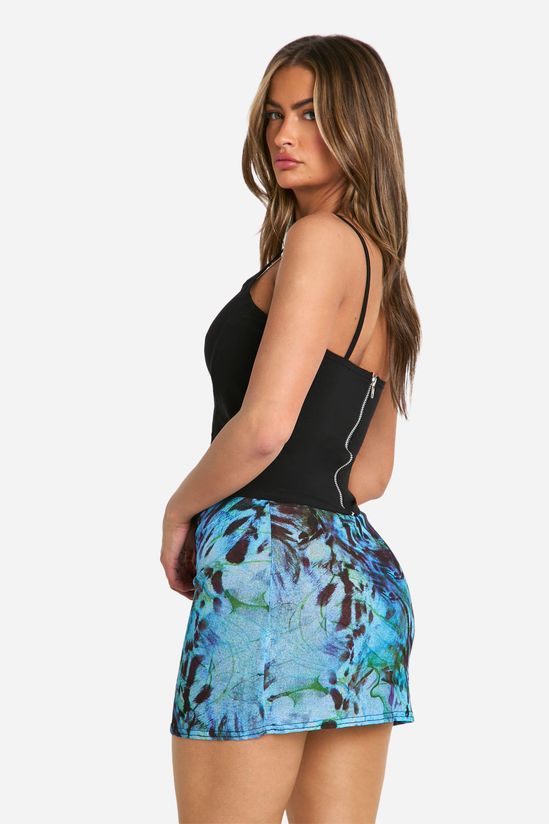 Printed Textured Mesh Mini Skirt