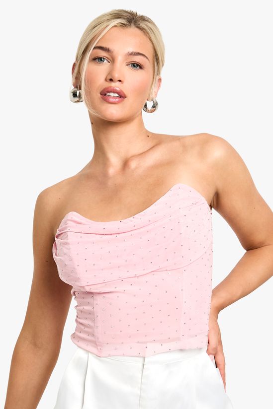 Hot Fix Diamante Mesh Corset Top