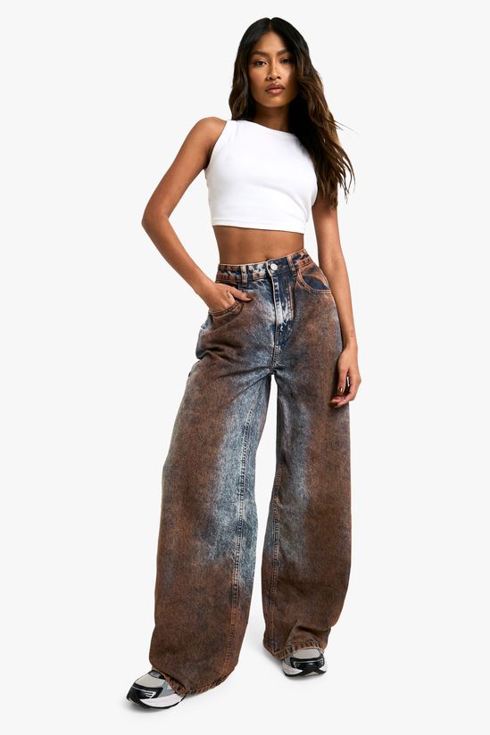 Rust Tint Wide Leg Denim Jeans