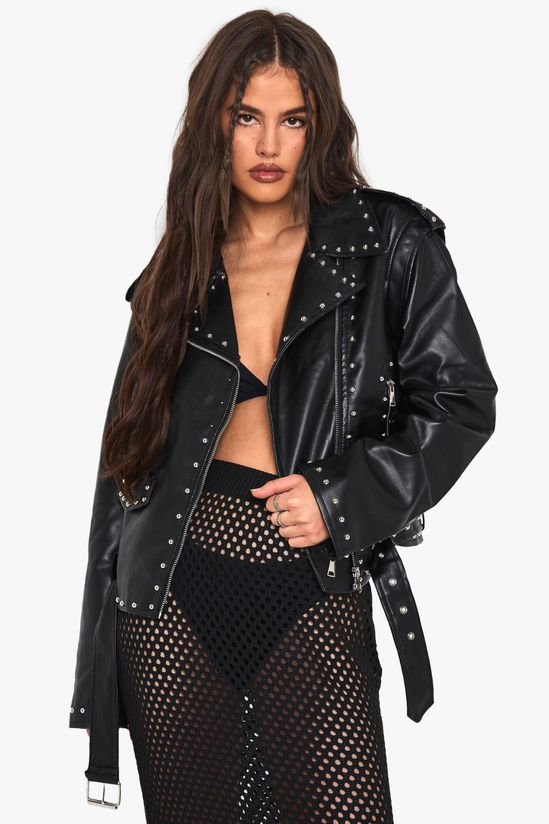 Studded Faux Leather Biker Jacket