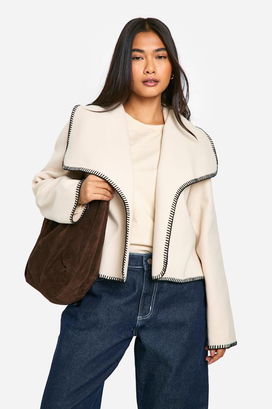 Blanket Stitch Waterfall Wool Look Jacket