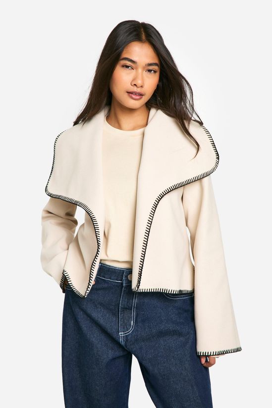 Blanket Stitch Waterfall Wool Look Jacket