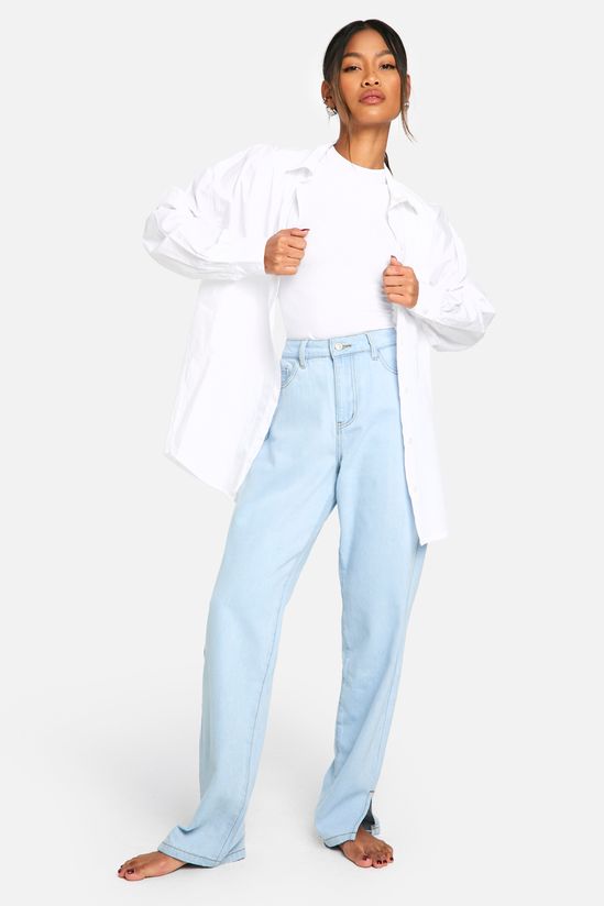 High Waisted Split Hem Straight Leg Jeans