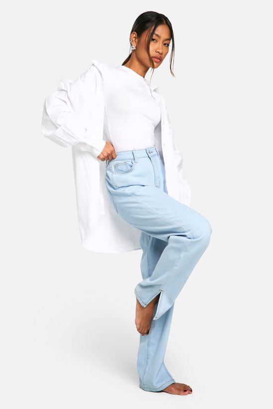 High Waisted Split Hem Straight Leg Jeans
