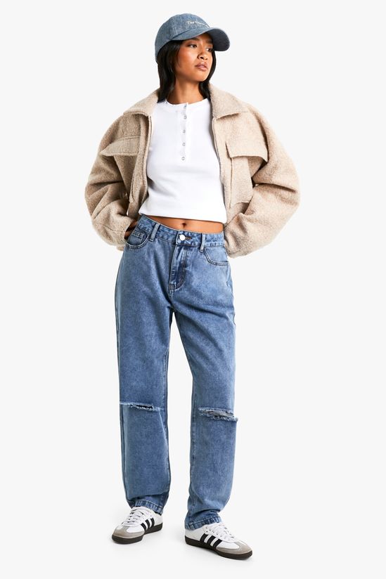 Petite High Waist Distressed Mom Jeans