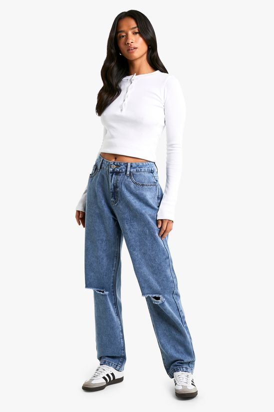 Petite High Waist Distressed Mom Jeans