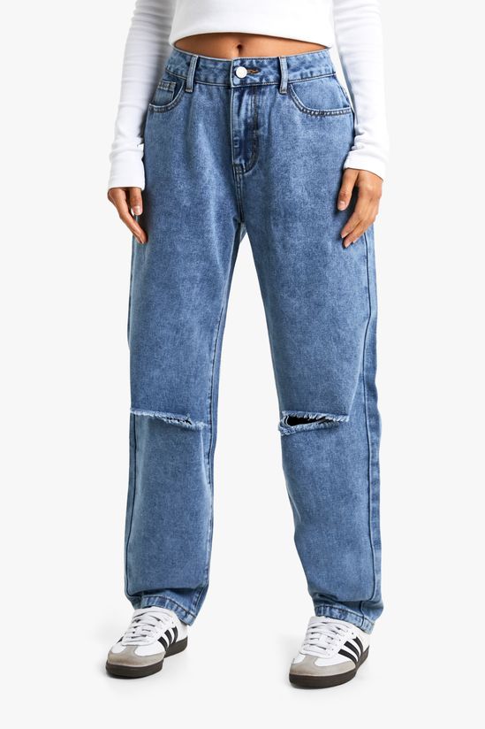Petite High Waist Distressed Mom Jeans