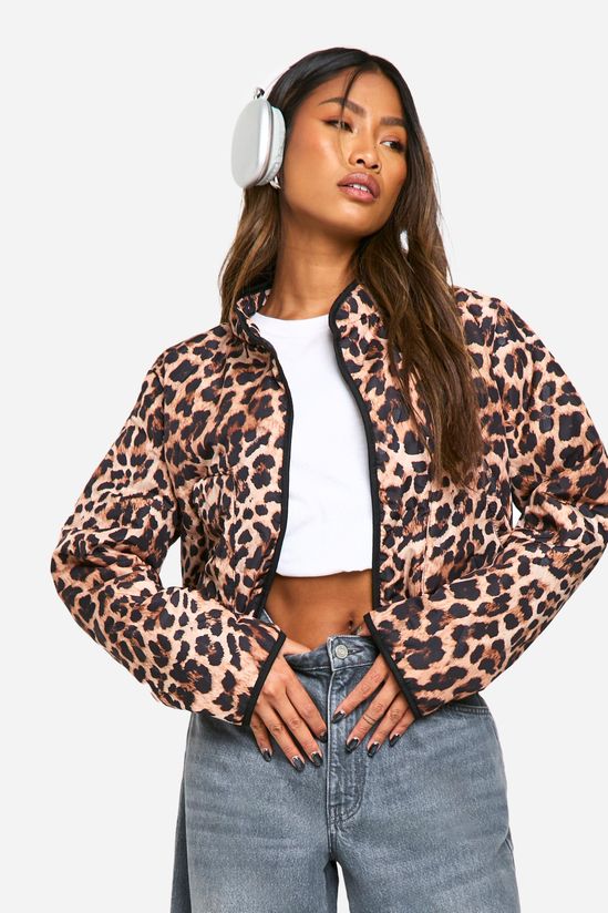 Leopard Print Quilted Cropped Jacket