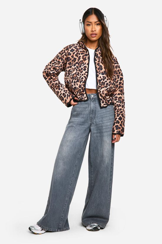 Leopard Print Quilted Cropped Jacket