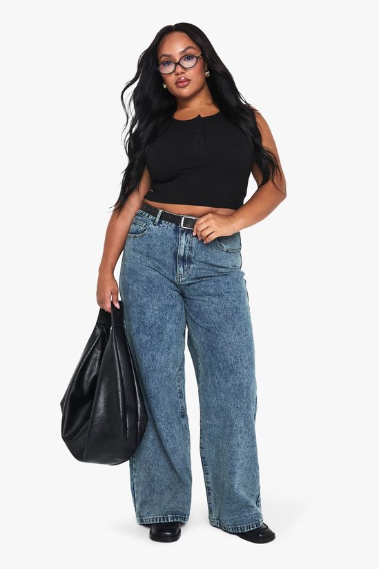 Plus High Waisted Wide Leg Jeans