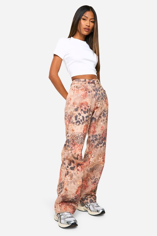 Rose Leopard Print Straight Leg Jean