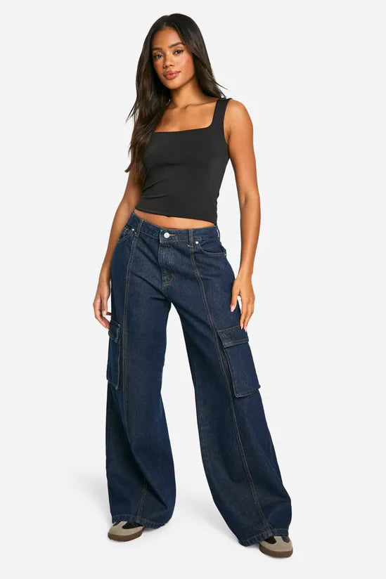 Double Layer Slinky Square Neck Crop top