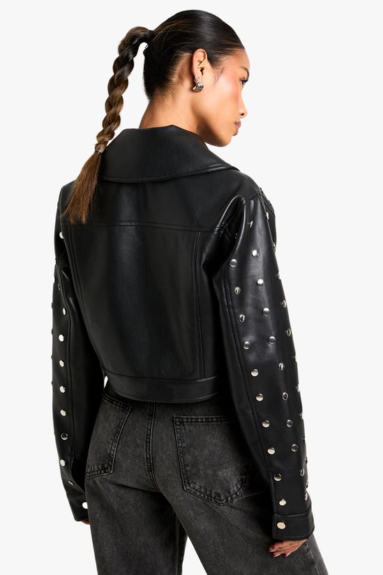 Studded Crop Faux Leather Jacket