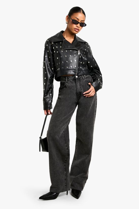 Studded Crop Faux Leather Jacket
