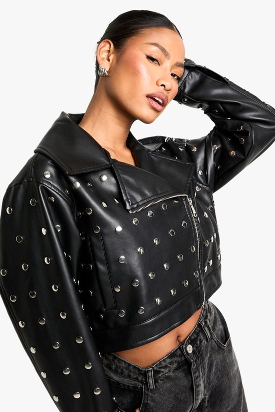Studded Crop Faux Leather Jacket