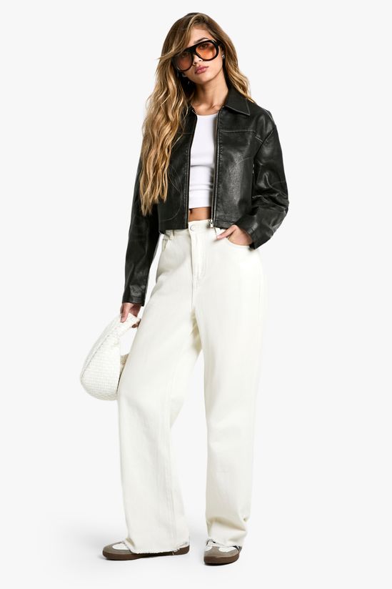 Vintage Look Zip Faux Leather Jacket