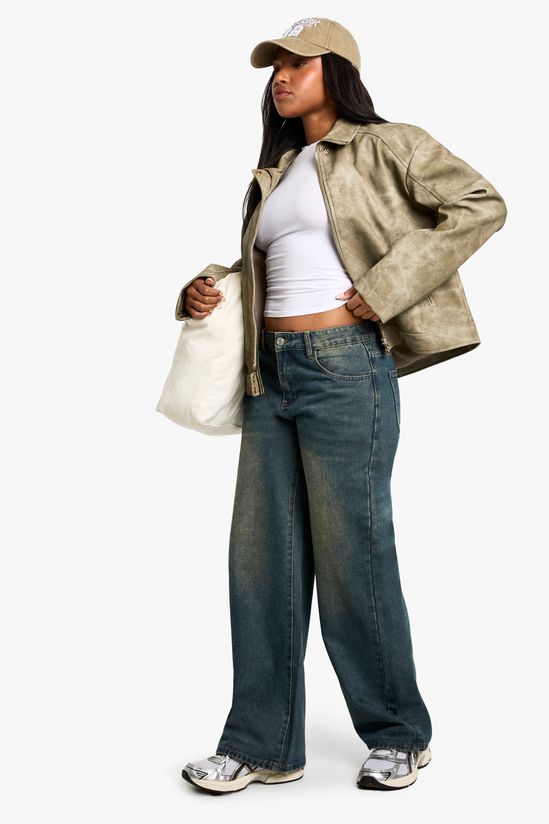 Washed Look Faux Leather Jacket