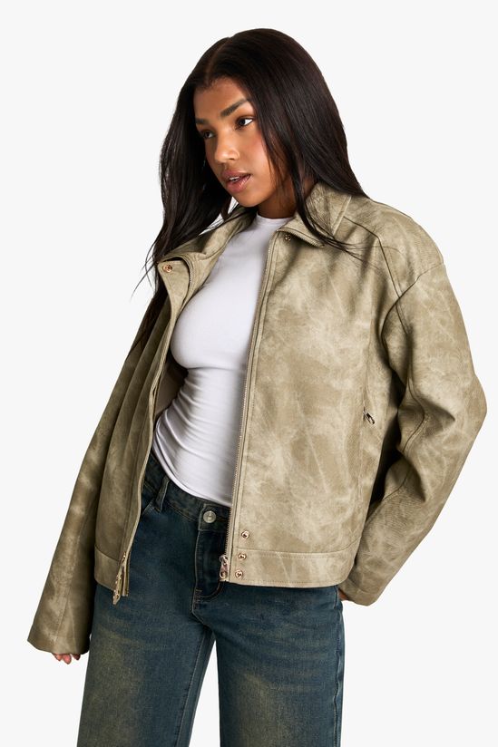 Washed Look Faux Leather Jacket