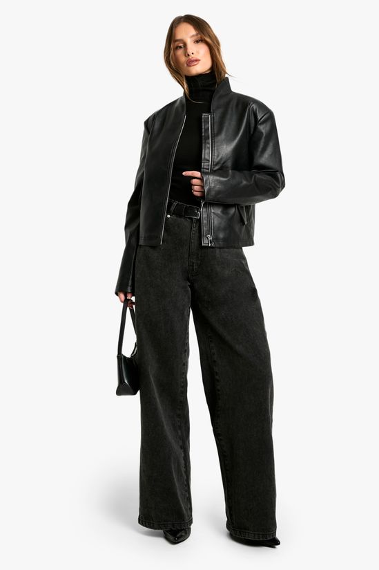 Shoulder Pad Faux Leather Jacket