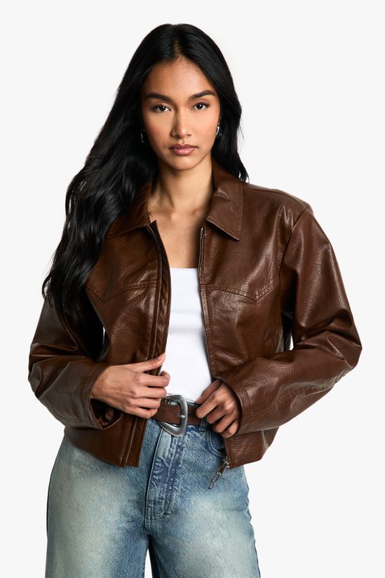 Shoulder Pad Faux Leather Jacket