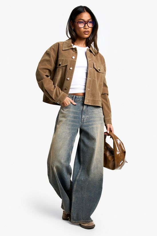 Distressed Hem Detail Vintage Wash Wide Leg Denim Jean