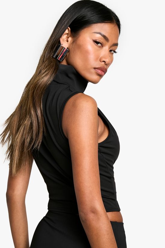 Sculpting Matte Slinky High Neck Sleeveless Top