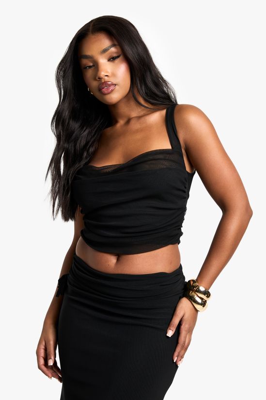 Mesh Ruched Front Top
