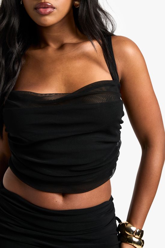 Mesh Ruched Front Top