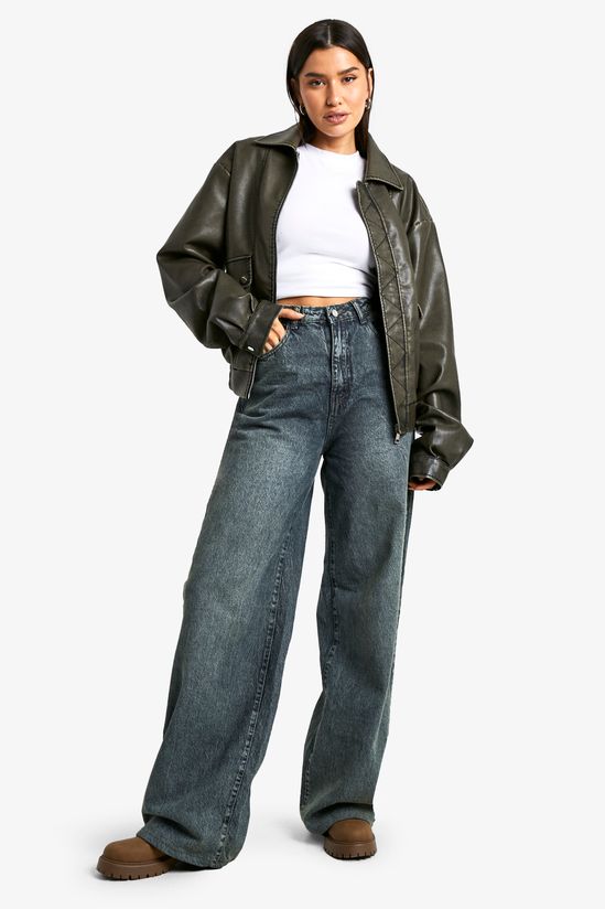 Tall Vintage Look Faux Leather Bomber Jacket