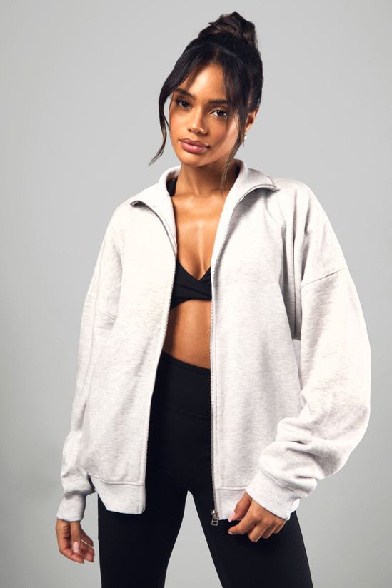 Funnel Neck Zip Through Oversized Bomber Sweatshirt