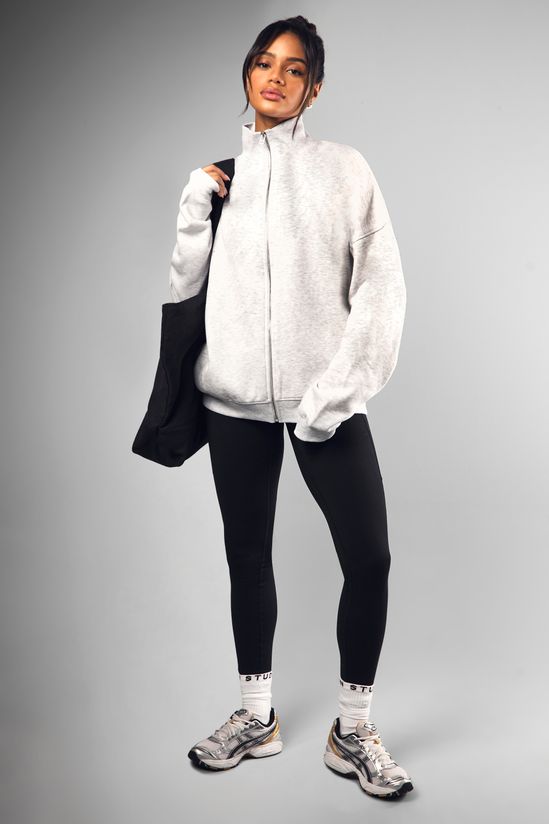 Funnel Neck Zip Through Oversized Bomber Sweatshirt