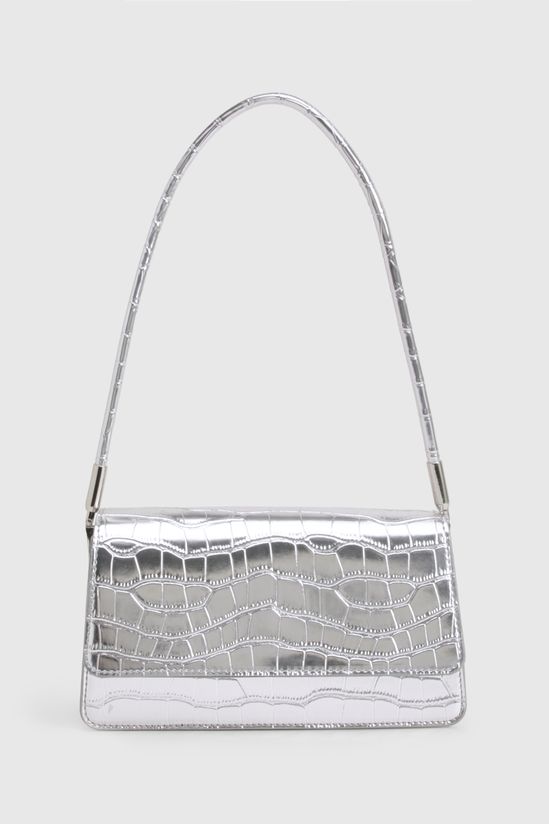 Silver Patent Croc Shoulder Bag