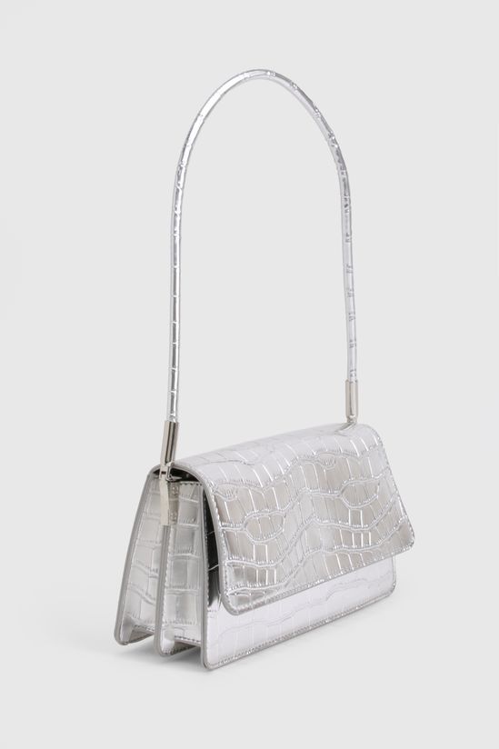 Silver Patent Croc Shoulder Bag