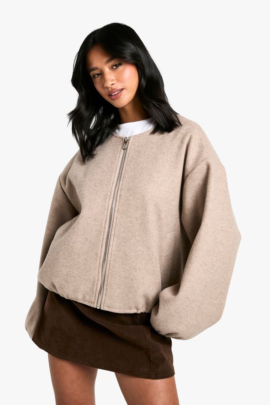 Petite Wool Look Bomber Jacket