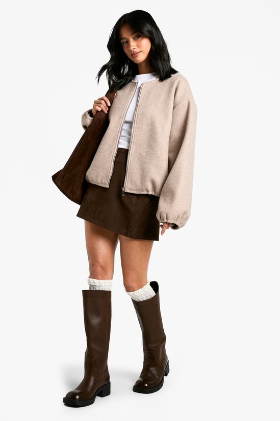 Petite Wool Look Bomber Jacket