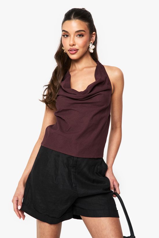 Linen Look Cowl Neckline Halter Top