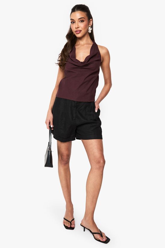 Linen Look Cowl Neckline Halter Top