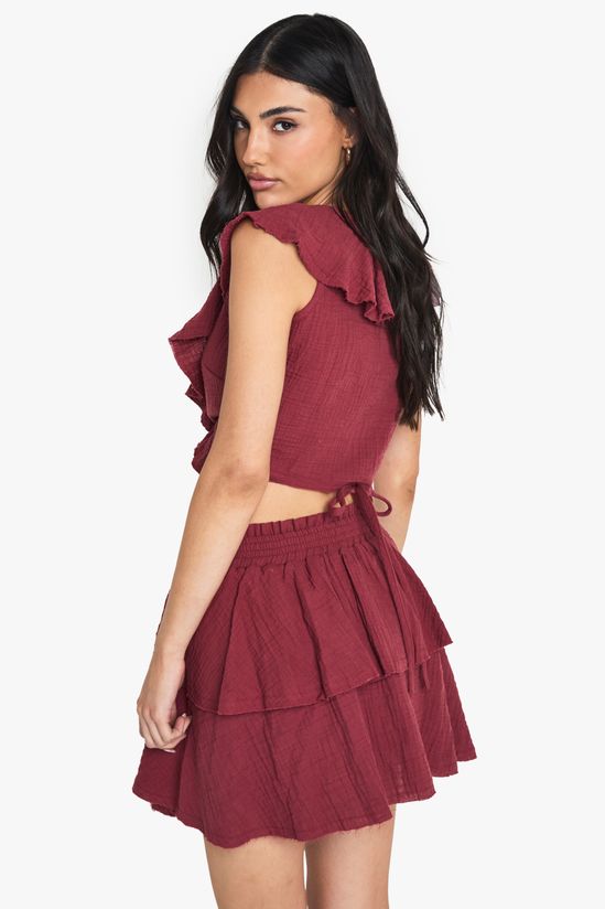 Cheesecloth Ruffle Wrap Crop Top
