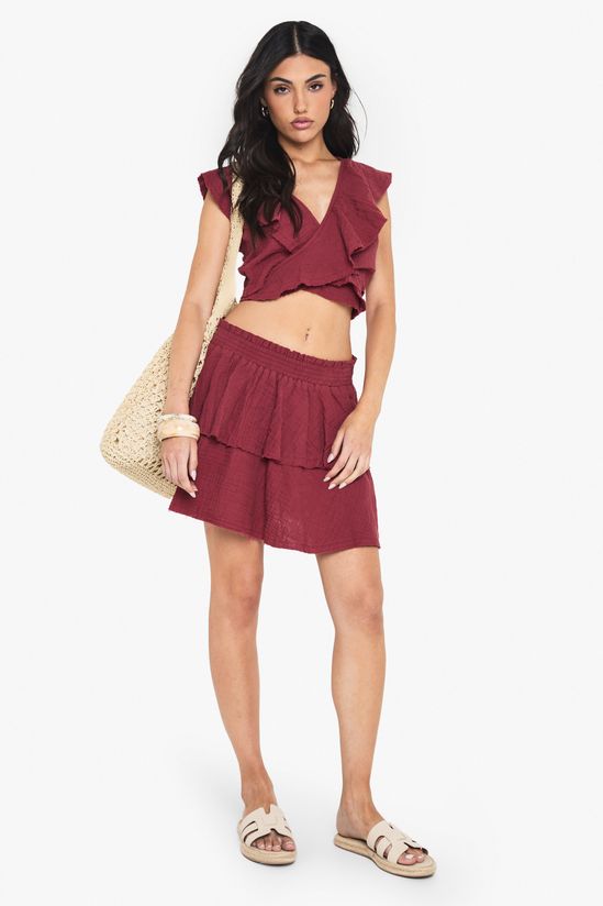 Cheesecloth Ruffle Wrap Crop Top