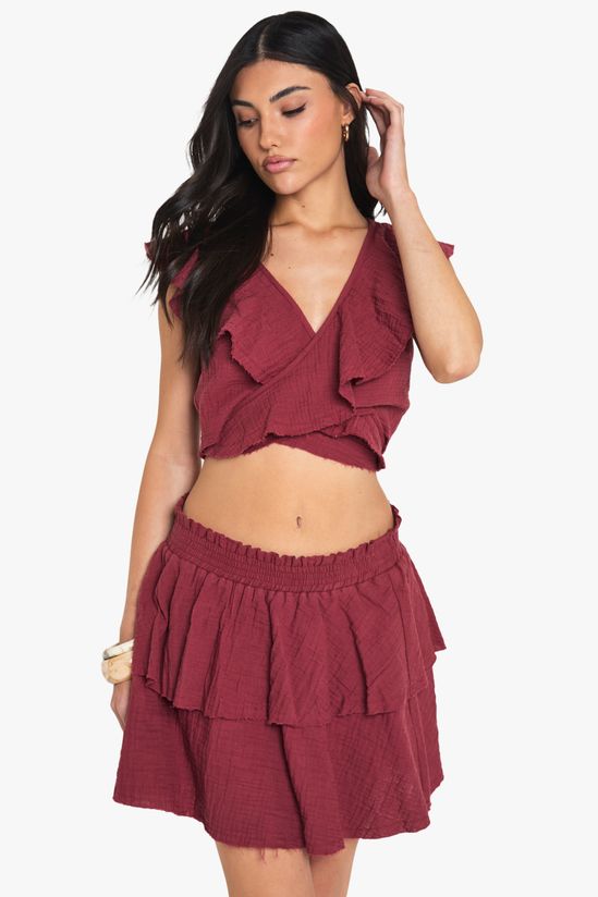 Cheesecloth Double Layer Ruffle Rara Mini Skirt