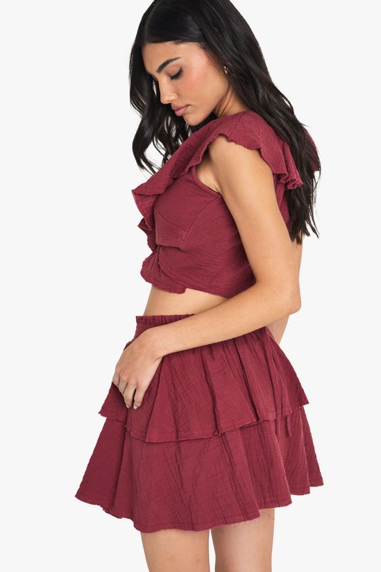 Cheesecloth Double Layer Ruffle Rara Mini Skirt