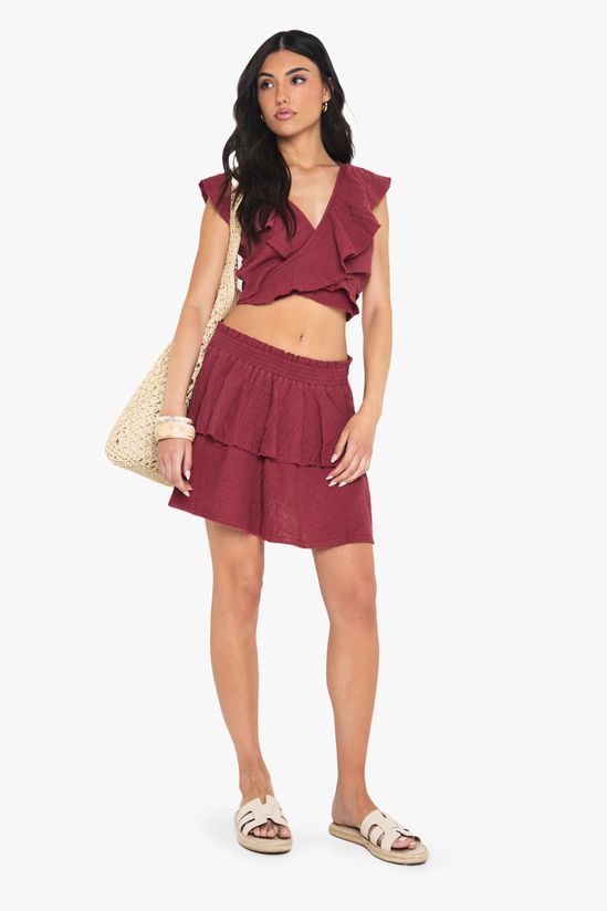 Cheesecloth Double Layer Ruffle Rara Mini Skirt