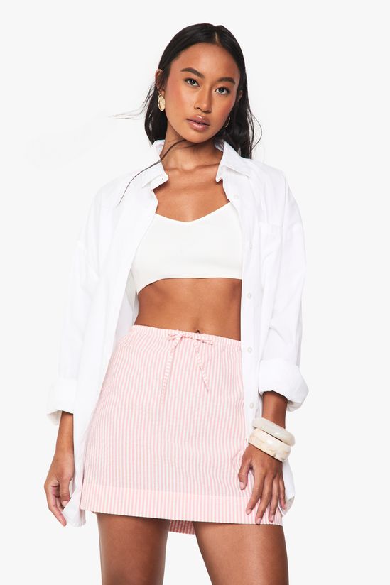Seersucker Stripe Drawstring Waist Skirt