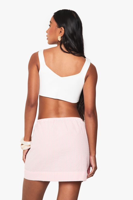 Seersucker Stripe Drawstring Waist Skirt