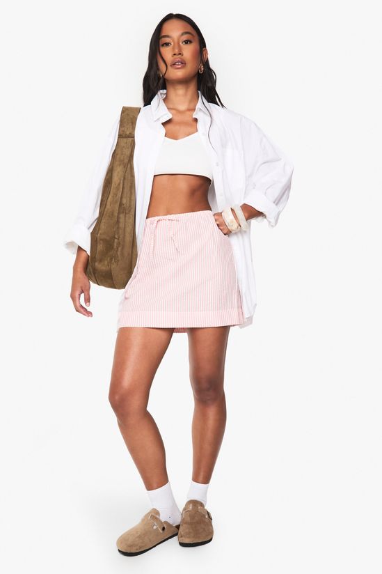 Seersucker Stripe Drawstring Waist Skirt