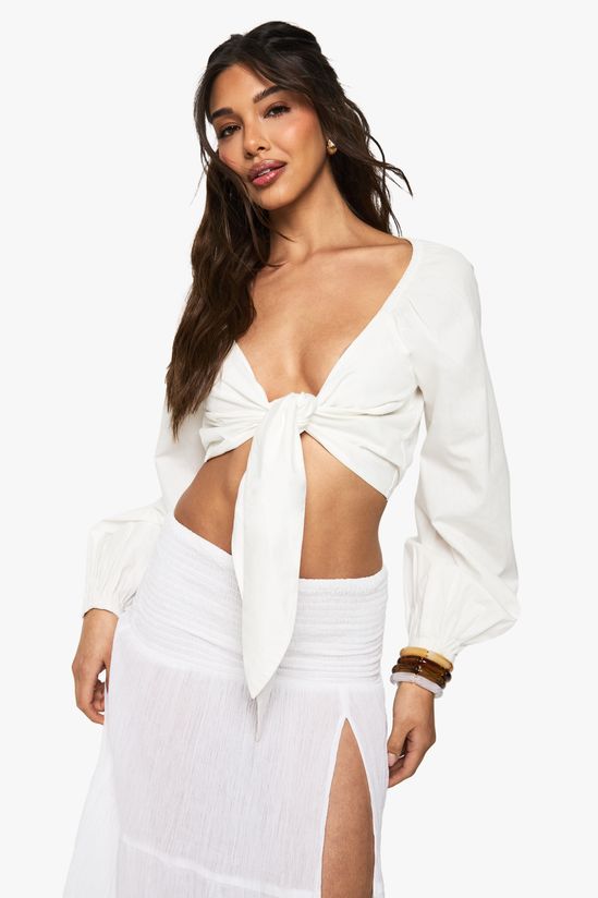 Cotton Tie Front Longline Crop Top