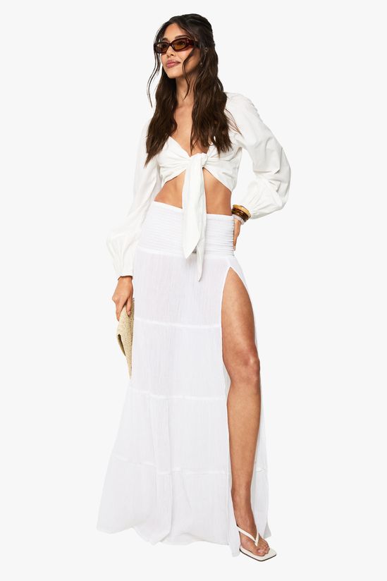Cotton Tie Front Longline Crop Top