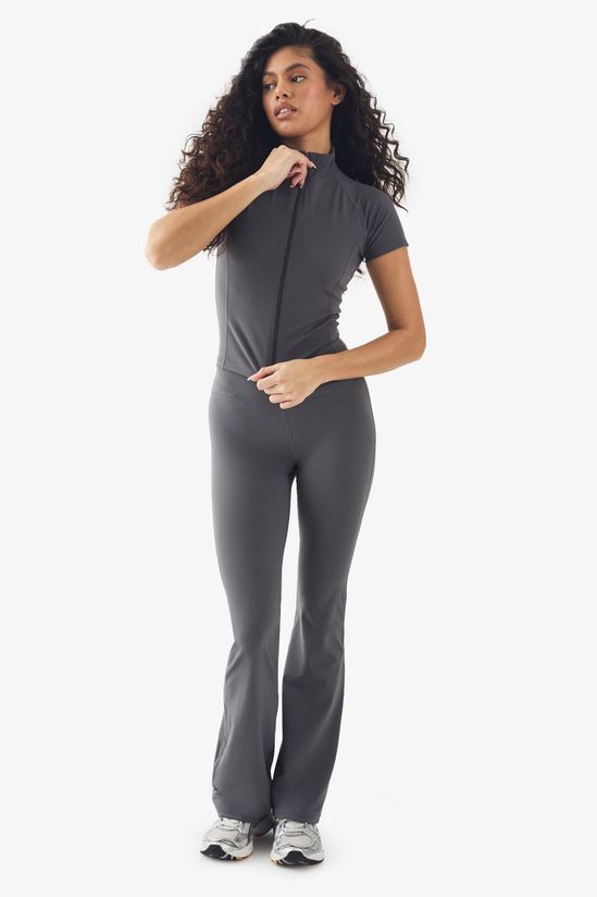 Super Soft Peached Sculpt Zip Through Short Sleeve Top