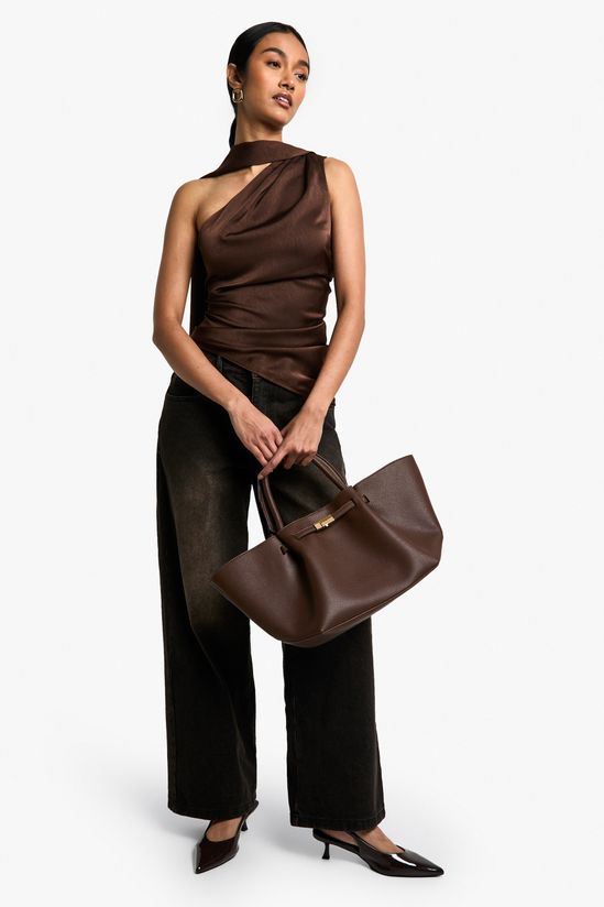 Satin Scarf Neck Tie Asymmetric Top