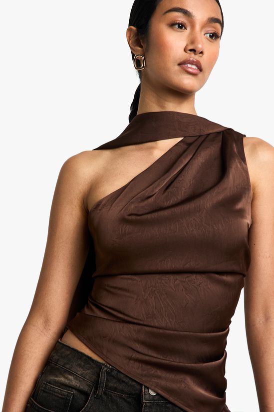Satin Scarf Neck Tie Asymmetric Top